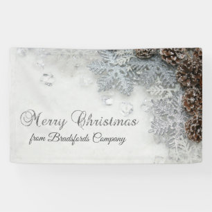 Frohe Weihnachten, Zapfen, Schneeflocken Banner
