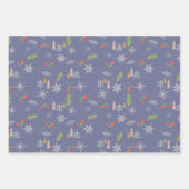 Frohe Weihnachten Zeichnend Bäume Schneeflocken Bl Geschenkpapier Set (Vorderseite)