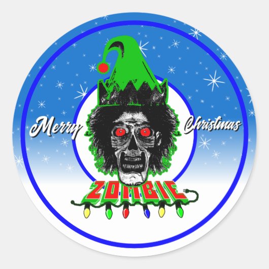 Frohe Weihnachten Zombie White Script Runder Aufkleber (Vorderseite)
