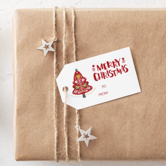 Frohe Weihnachten zu/von Baum Geschenkmarke Geschenkanhänger