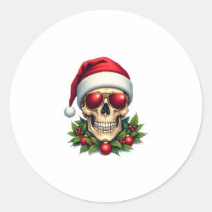 Frohe Weihnachten Zucker-Schädel-Santa-Hut-Familie Runder Aufkleber