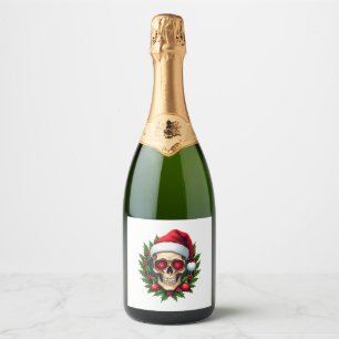 Frohe Weihnachten Zucker-Schädel-Santa-Hut Familie Schaumweinetikett