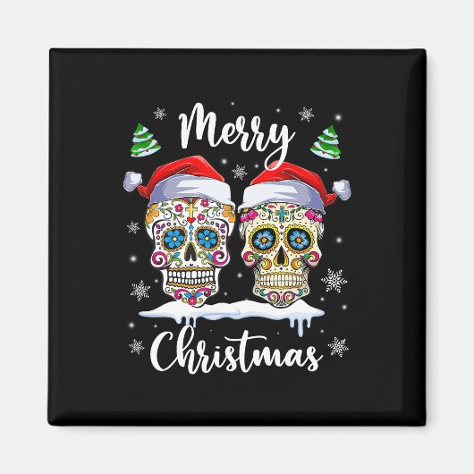 Frohe Weihnachten Zucker Schädel Weihnachtsmannmüt Magnet (Vorne)