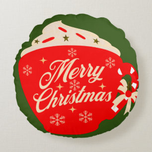 Frohe Weihnachten Zuckerguss Schneeflocken Sprinkl Rundes Kissen