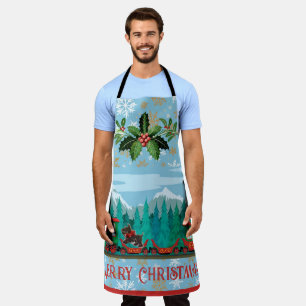 Frohe Weihnachten Zug auf Eis Blau Schürze