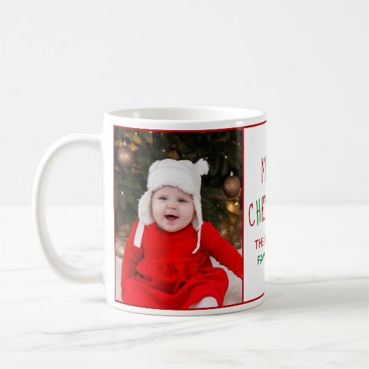 Frohe Weihnachten Zwei Foto Niedlich Roter Grüner Kaffeetasse (Links)