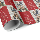 Frohe Weihnachten zwei Foto personalisiert dunkelr Geschenkpapier (Rolleneckpunkt)