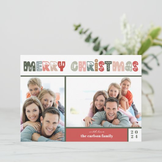 Frohe Weihnachten Zwei Fotos Familienurlaub Card (Stehend Vorderseite)