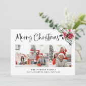 Frohe Weihnachten | Zwei Fotos und Aquarellblumen (Stehend Vorderseite)