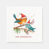 Frohe Weihnachten Zwei liebende Vögel Weihnachten Serviette (Vorderseite)