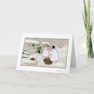 Frohe WeihnachtenLeute, die Ferkel halten Feiertagskarte