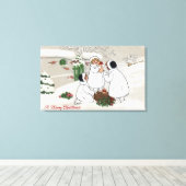 Frohe WeihnachtenLeute, die Ferkel halten Leinwanddruck (Insitu (Holzboden))