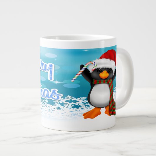 Frohe Weihnachtenpenguin-Spezialitäten-Tassen Jumbo-Tasse (Vorderseite Rechts)