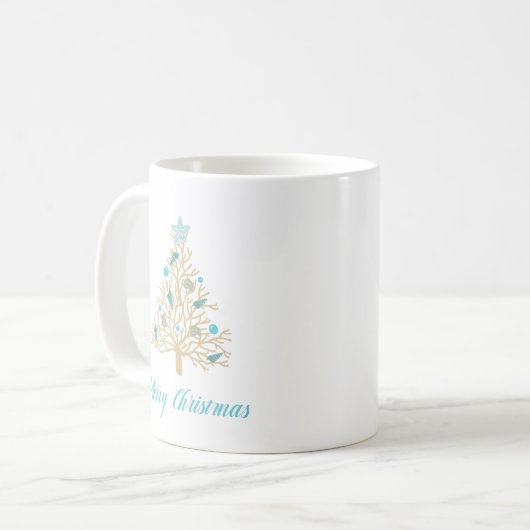 Frohe Weihnachtenseashell-Weihnachtsbaum Kaffeetasse (Vorderseite Links)