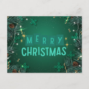 Frohe weihnachtliche grüne Kiefernzweige & Schneef Feiertagspostkarte