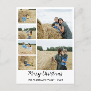 Frohe Weihnachts 6-Foto Grid mit Familienname Feiertagspostkarte