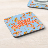 Frohe Weihnachts-70er Groovy Disco-Muster Getränkeuntersetzer (Linke Seite)