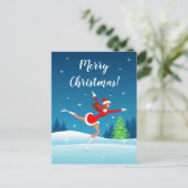 Frohe Weihnachts Abbildung Skaten Girl Feiertagspostkarte (Stehend Vorderseite)