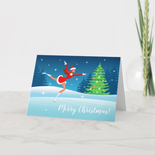 Frohe Weihnachts Abbildung Skaten Girl Holiday Car Karte (Vorderseite)