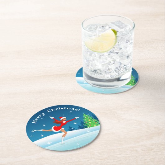 Frohe Weihnachts-Abbildung Skaten Girl Paper Unter Runder Pappuntersetzer (Vor Ort)