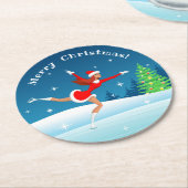 Frohe Weihnachts-Abbildung Skaten Girl Paper Unter Runder Pappuntersetzer (Angewinkelt)