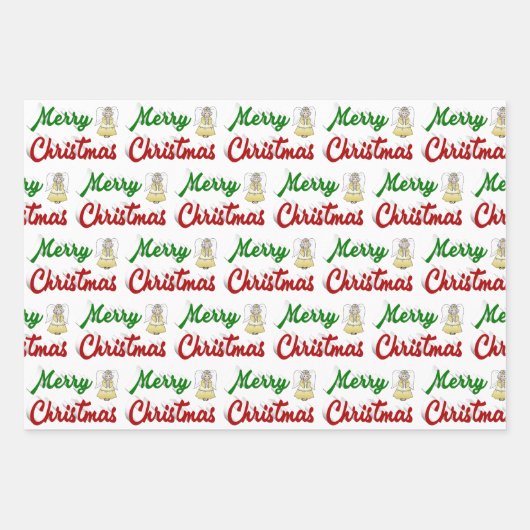 Frohe Weihnachts Angel Rot-Grün-Skript Geschenkpapier Set (Vorderseite 2)