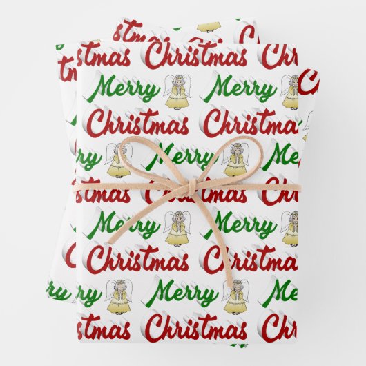 Frohe Weihnachts Angel Rot-Grün-Skript Geschenkpapier Set (Beispiel)