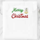 Frohe Weihnachts Angel Rot-Grün-Skript Ovaler Aufkleber (Tasche)