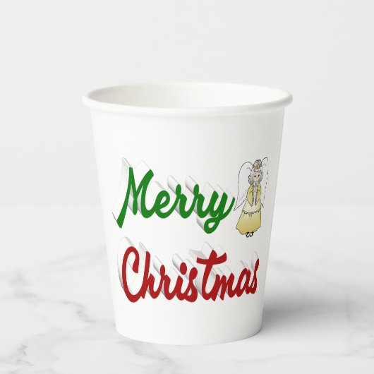 Frohe Weihnachts Angel Rot-Grün-Skript Pappbecher (Rückseite)