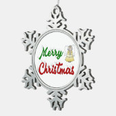 Frohe Weihnachts Angel Rot-Grün-Skript Schneeflocken Zinn-Ornament (Rechts)
