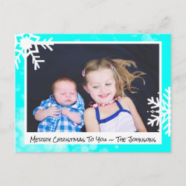 Frohe Weihnachts Aqua Snowflakes Familienfotokarte Postkarte