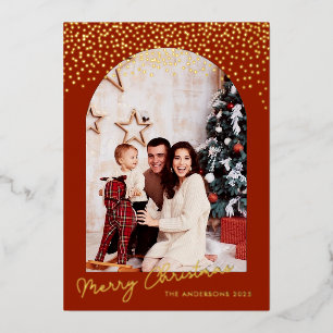 Frohe Weihnachts-Arch-Gold-Foil-Foto Folien Feiertagskarte