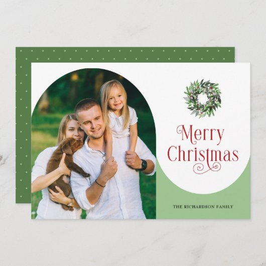 Frohe Weihnachts-Arched-Foto Modern Feiertagskarte (Vorne/Hinten)