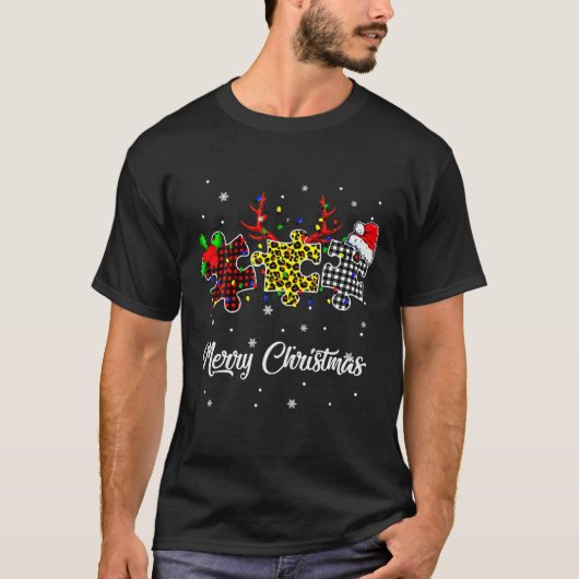 Frohe Weihnachts Autismus Puzzle Leopard mit Santa T-Shirt (Vorderseite)