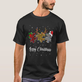 Frohe Weihnachts-Autismus Puzzle Leopard Weihnacht T-Shirt