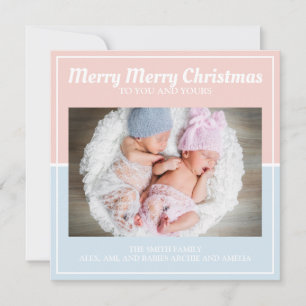 Frohe Weihnachts Baby Blue Pink Boy Girl Twins Feiertagskarte