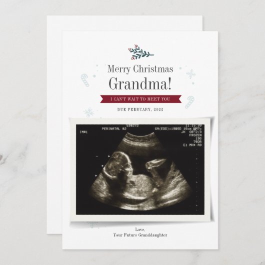 Frohe Weihnachts Baby Sonograph Foto Oma Card Einladung (Vorne/Hinten)