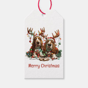 Frohe Weihnachts-Basset-Hunde Geschenkanhänger