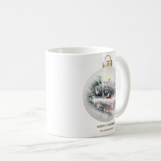 Frohe Weihnachts Bauble Ornament Bergschnee Kaffeetasse (VorderseiteRechts)