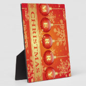 Frohe Weihnachts Baubles Red Gold Ornaments Fotoplatte (Seite)