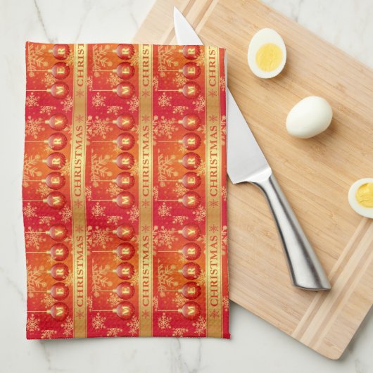 Frohe Weihnachts Baubles Red Gold Ornaments Geschirrtuch (Viertel Falte)