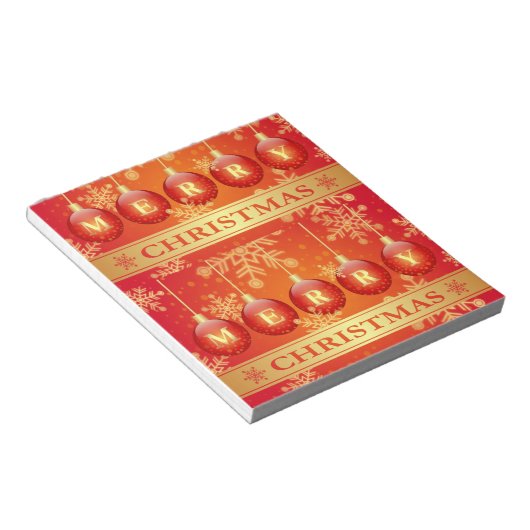 Frohe Weihnachts Baubles Red Gold Ornaments Notizblock (angewinkelt)