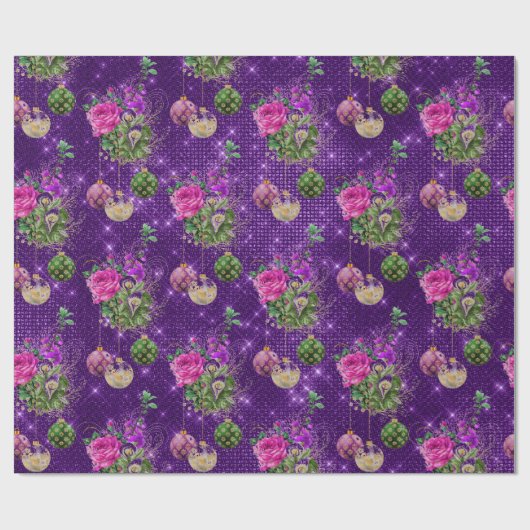 Frohe Weihnachts Baubles Rose Gold Pink Lila Geschenkpapier (Flach)