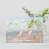 Frohe Weihnachts Beach Flamingo Budget Feiertagskarte (Stehend Vorderseite)