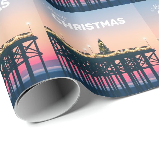Frohe Weihnachts Beach Pier Sunset San Diego Geschenkpapier (Rolleneckpunkt)
