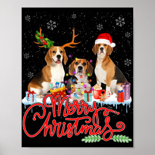 Frohe Weihnachts-Beagle Dog Santa Reindeer Light X Poster