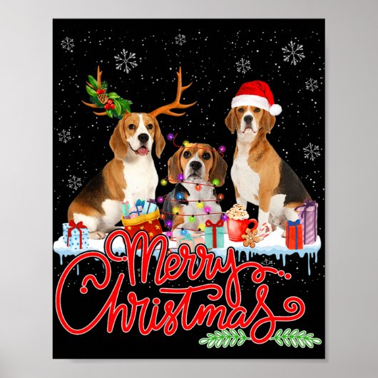Frohe Weihnachts-Beagle Dog Santa Reindeer Light X Poster (Vorne)