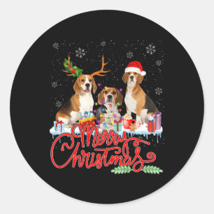 Frohe Weihnachts-Beagle Dog Santa Reindeer Light X Runder Aufkleber