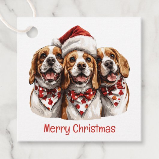 Frohe Weihnachts-Beagle-Hunde Geschenkanhänger (Vorderseite)