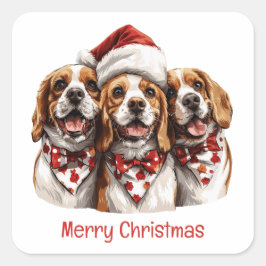 Frohe Weihnachts-Beagle-Hunde Quadratischer Aufkleber